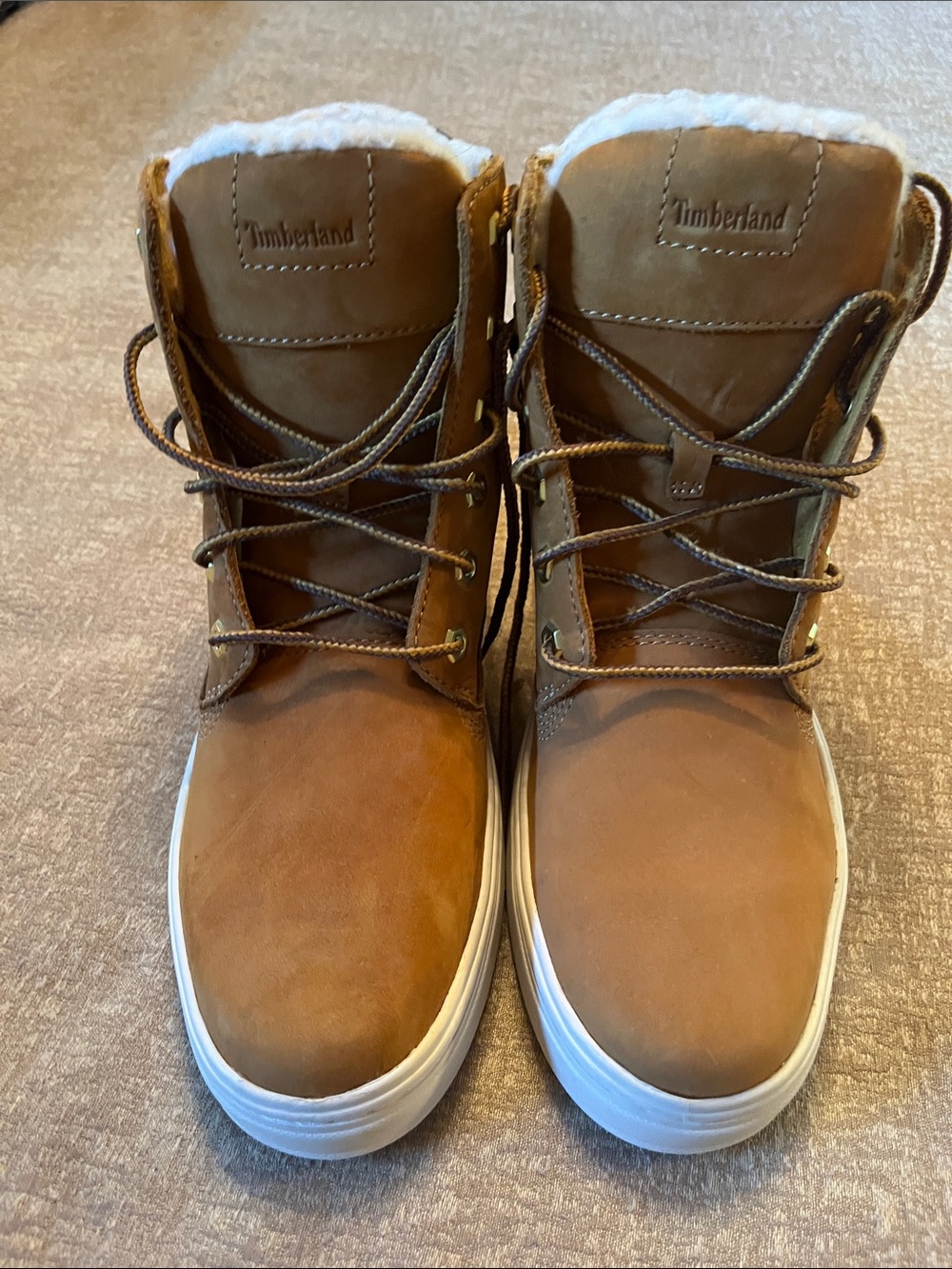 Timberland Brown Leather Winter Boots with White Soles